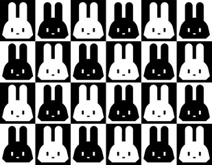 Black and white rabbits. Seamless vector decorative pattern for printing, design, textiles, covers, paper and other materials.