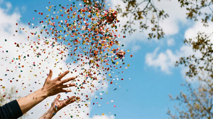 Hands Throwing Paper Confetti in Park