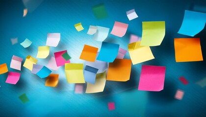 colorful sticky notes flying through the air