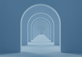 Infinite Blue Archway Tunnel Creating Depth and Perspective