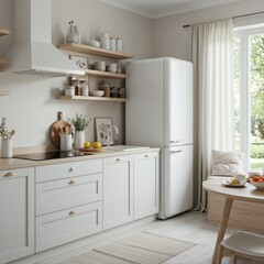 Modern Scandinavian Kitchen with White Cabinets and Wooden Accents