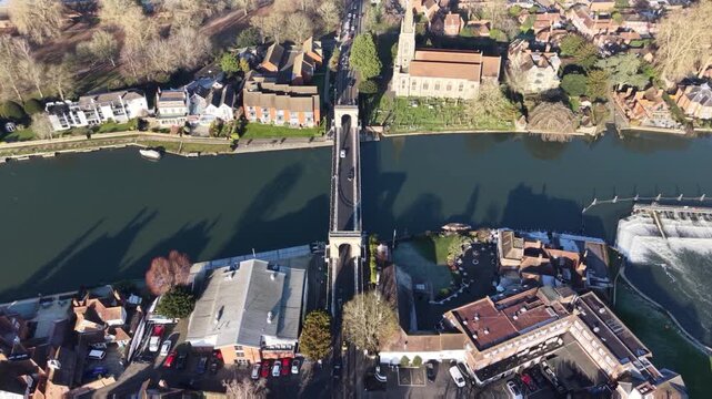 Aerial video capture of the River Thames at Marlow in Buckinghamshire