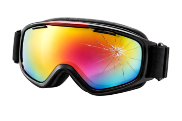Ski goggles with mirrored lens isolated. Winter sports equipment. Outdoor gear designs. Seasonal visuals.