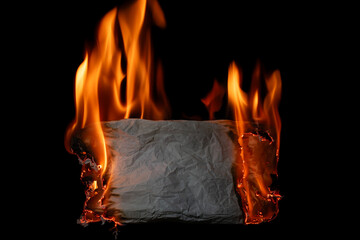 burning paper, glowing edge of paper on a black background.