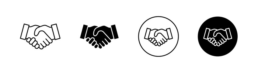 Outline and solid handshake icon set, Business partnership symbol, Deal agreement graphic, Cooperation UI element, Vector handshake collection