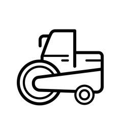 Road roller machine for asphalt paving, line vector icon
