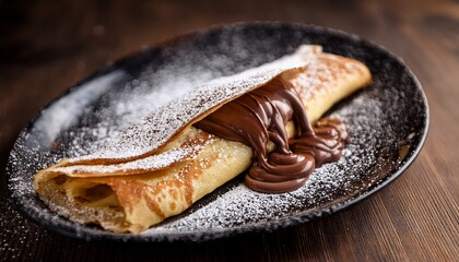 Decadent Chocolate Filled Crepe Dusted With Powdered Sugar A Sweet Delight For Breakfast Or Dessert Lovers
