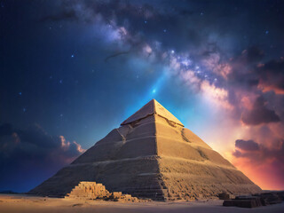 Starry sky and Egyptian pyramids