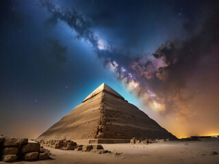 Starry sky and Egyptian pyramids