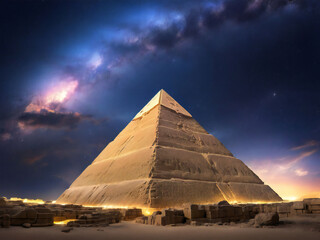 Starry sky and Egyptian pyramids