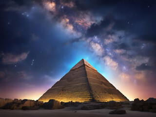 Starry sky and Egyptian pyramids
