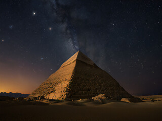 Starry sky and Egyptian pyramids