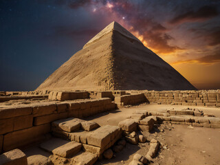 Starry sky and Egyptian pyramids