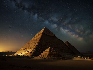 Starry sky and Egyptian pyramids