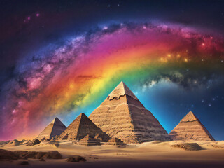Starry sky and Egyptian pyramids