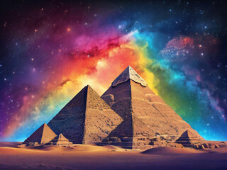 Starry sky and Egyptian pyramids