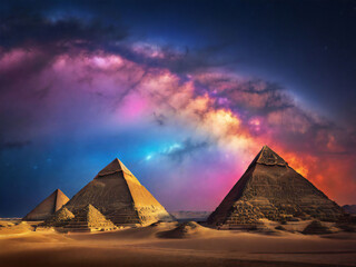 Starry sky and Egyptian pyramids