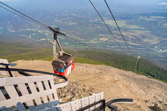 Jasper, Canada - July 18, 2024: Cable car at Jasper Sky Tram