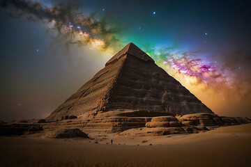 Starry sky and Egyptian pyramids