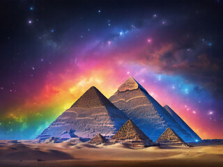Starry sky and Egyptian pyramids