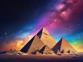 Starry sky and Egyptian pyramids