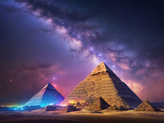 Starry sky and Egyptian pyramids