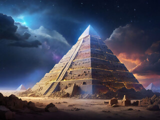 Starry sky and Egyptian pyramids