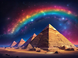 Starry sky and Egyptian pyramids