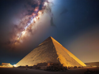 Starry sky and Egyptian pyramids