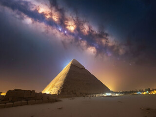 Starry sky and Egyptian pyramids