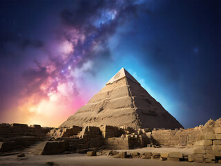 Starry sky and Egyptian pyramids
