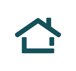 Fototapeta premium A simple teal house icon on a white background, representing home and real estate concepts.