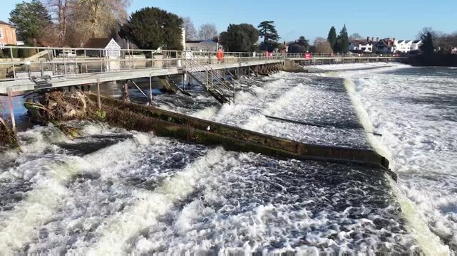 Close up video capture of a Wier on the River Thames at Marlow in Buckinghamshire