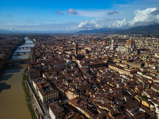 Florence city panorama, Italy - aerial drone view 