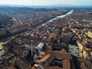 Florence city panorama, Italy - aerial drone view 