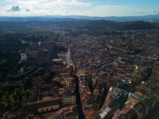 Florence city panorama, Italy - aerial drone view 