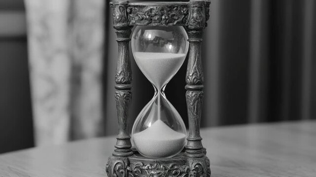 Ancient looking sand timer with gold accents.