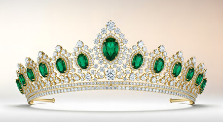 Gold Emerald Diamond Tiara Crown Isolated