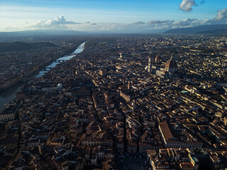 Florence city panorama, Italy - aerial drone view 