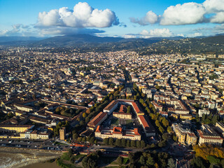 Florence city panorama, Italy - aerial drone view 