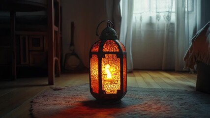 Warm and inviting lantern with a lit candle for an ambiance of coziness in home decor.