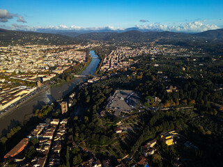 Florence city panorama, Italy - aerial drone view 