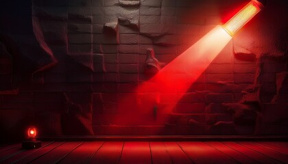red warning light emitting beam dark wall
