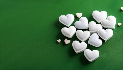 white hearts on green background
