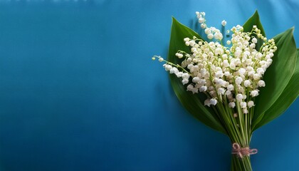 lily of the valley bouquet on blue background