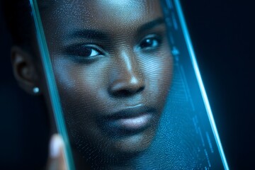 Exploring biometric data  african american woman engaging with smartphone technology