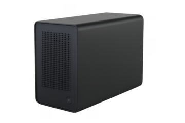 Small black computer case on transparent background