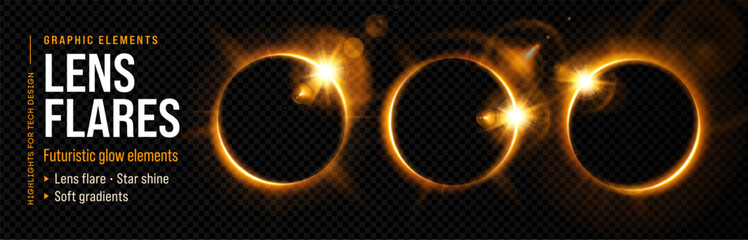 Halo ring golden with light gold sparkle and sun flare glow. Line spotlight sunlight with background halo aureole and aura flash aperture. Black magic halo with isolated burst light and ring.