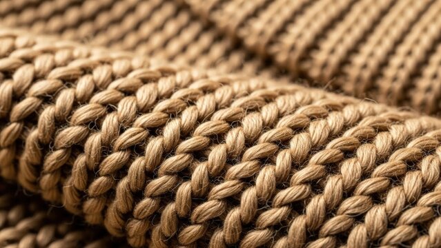 Close-up image of a textured brown knit fabric, highlighting its intricate woven pattern