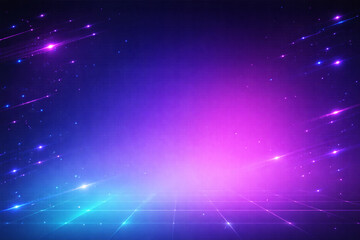 ネオングラデーション背景・グリッド床と光の軌跡・汎用デジタル素材